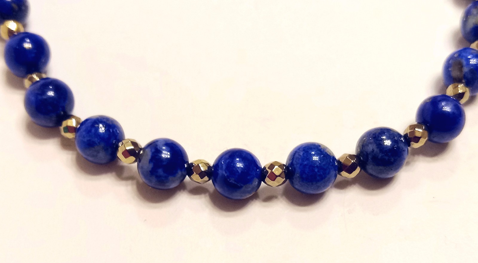 Ladies 6 mm LAPIS & Faceted GOLD Bead Bracelet 14K Gold Clasp / CUSTOM LENGTH