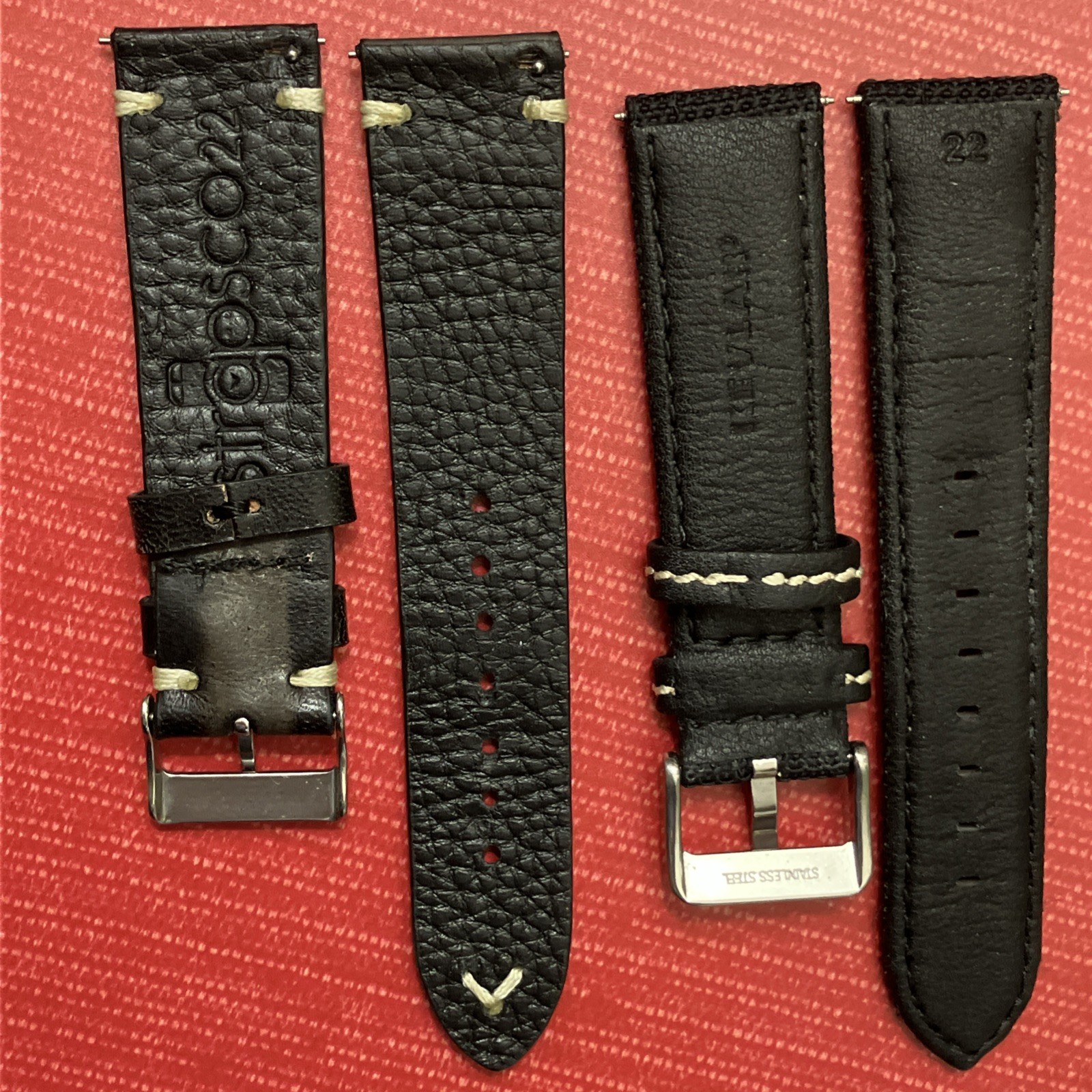Lot Of 2 Watch Straps Bands 22mm Strapsco Leather made with Kevlar