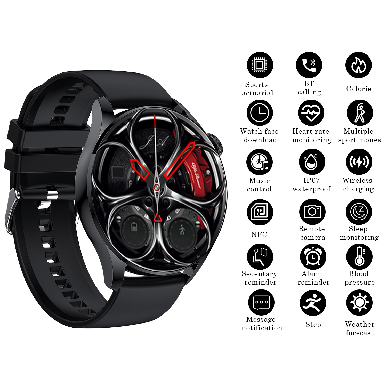 Smart Watch NFC Touch Screen Heart Rate Blood Pressure Monitor Fitness Tracker✎