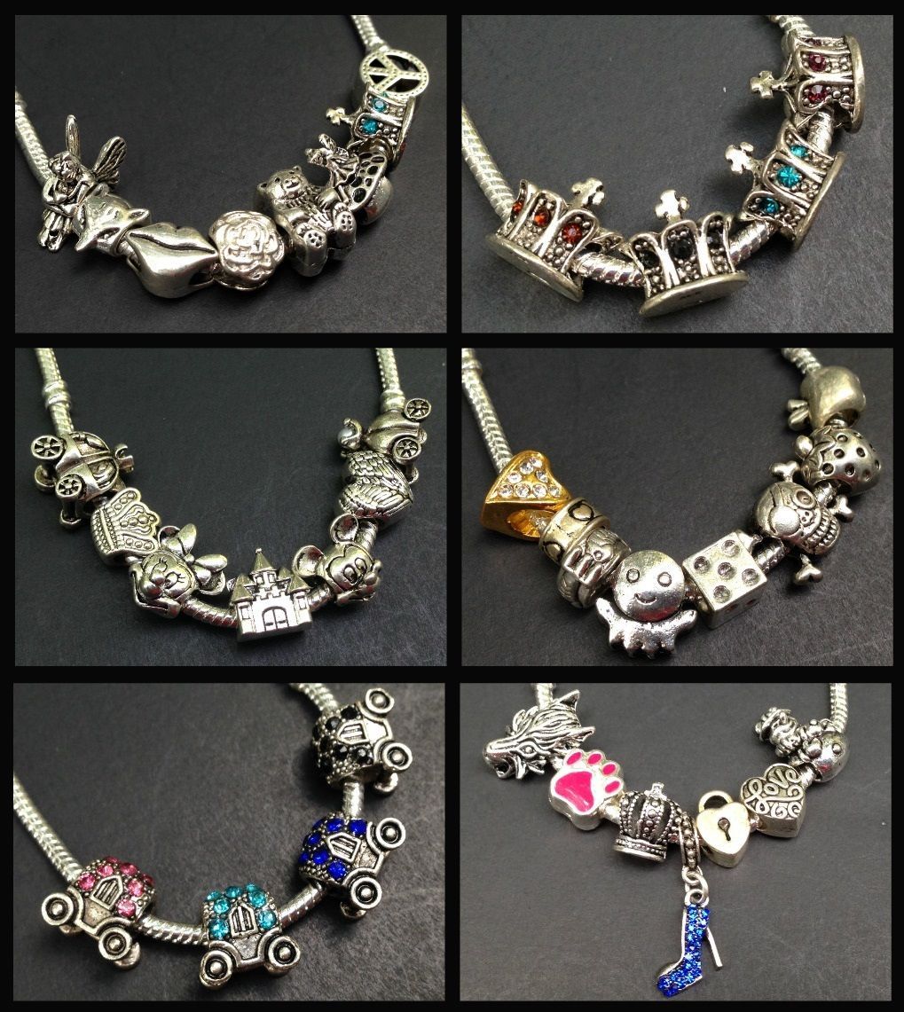 30pcs Mixed Colorful European Bracelet Charms Beads Glass Sliders Spacers Silver