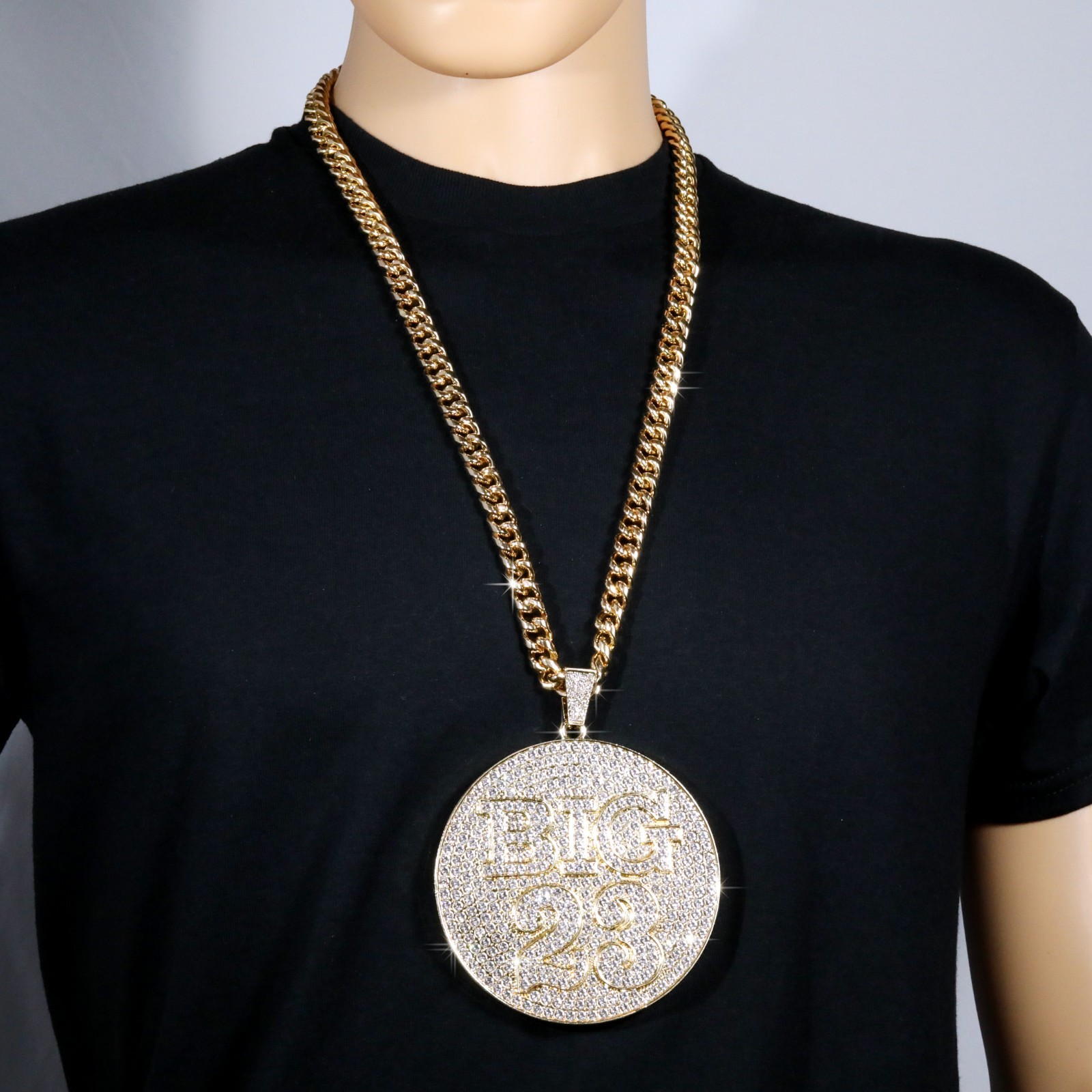 Curb Cuban Chain Necklace 10mm 30″in | BIG #23 Medallion Gold Plated XXL Hip Hop