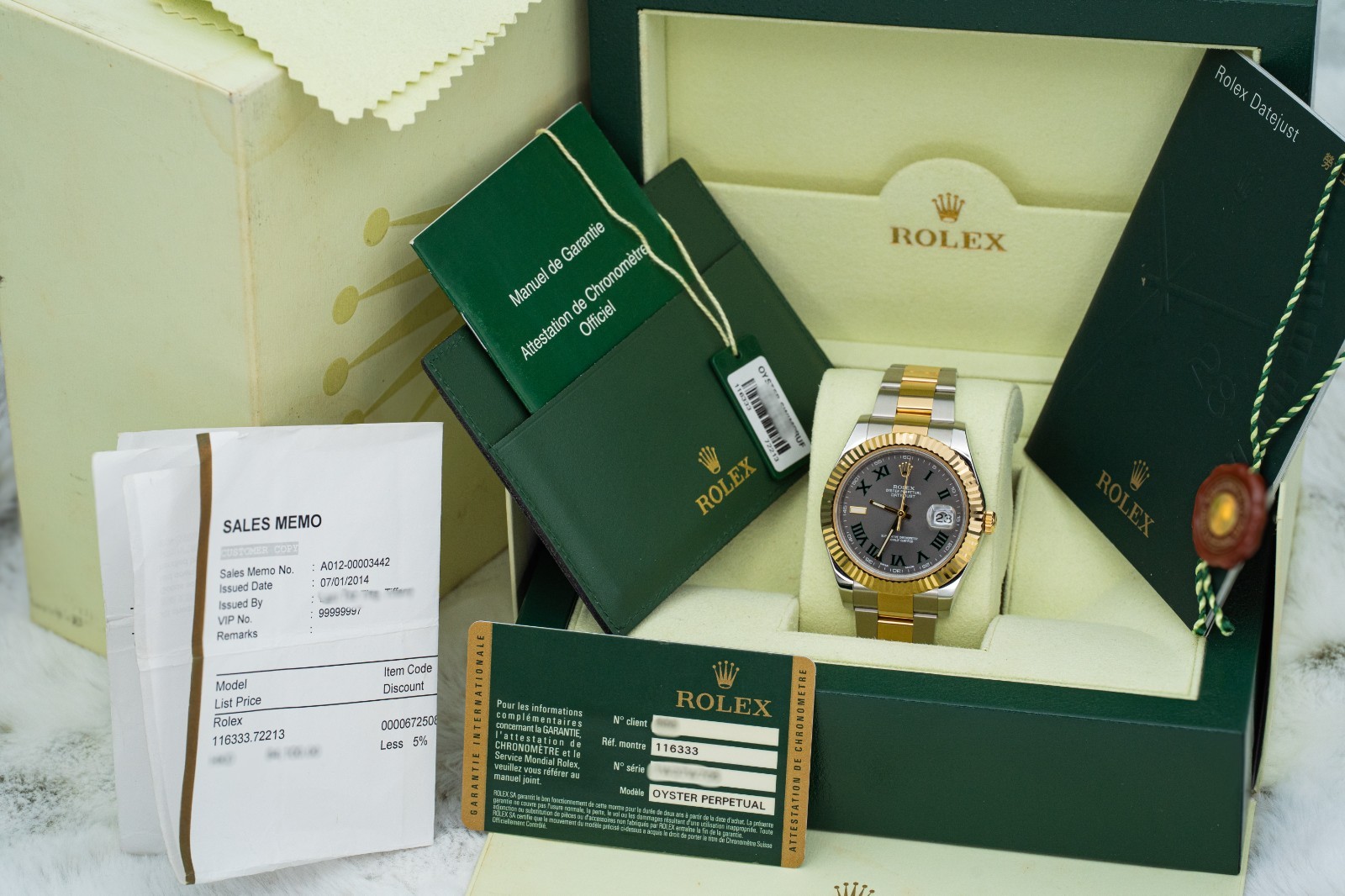 2014 Rolex Datejust 116333 41mm Wimbledon Dial Two Tone Yellow Gold/Steel B+P