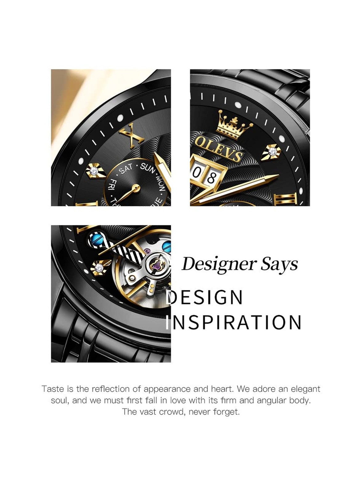 OLEVS Men Automatic Watch Skeleton 5 Hands Mechanical Classic Luxury Multi Ca…