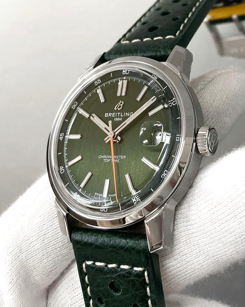 BREITLING Top Time B31 38mm Green Dial Leather Men’s Watch AB3113171L1X1