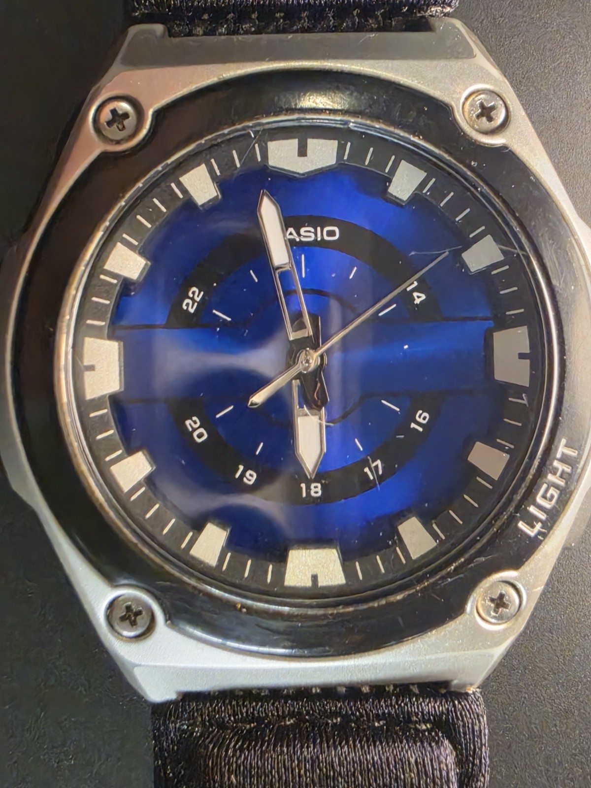 Casio MWC-100H Quartz Analog 100m Blue Dial Black Fabric Strap 44.7mm