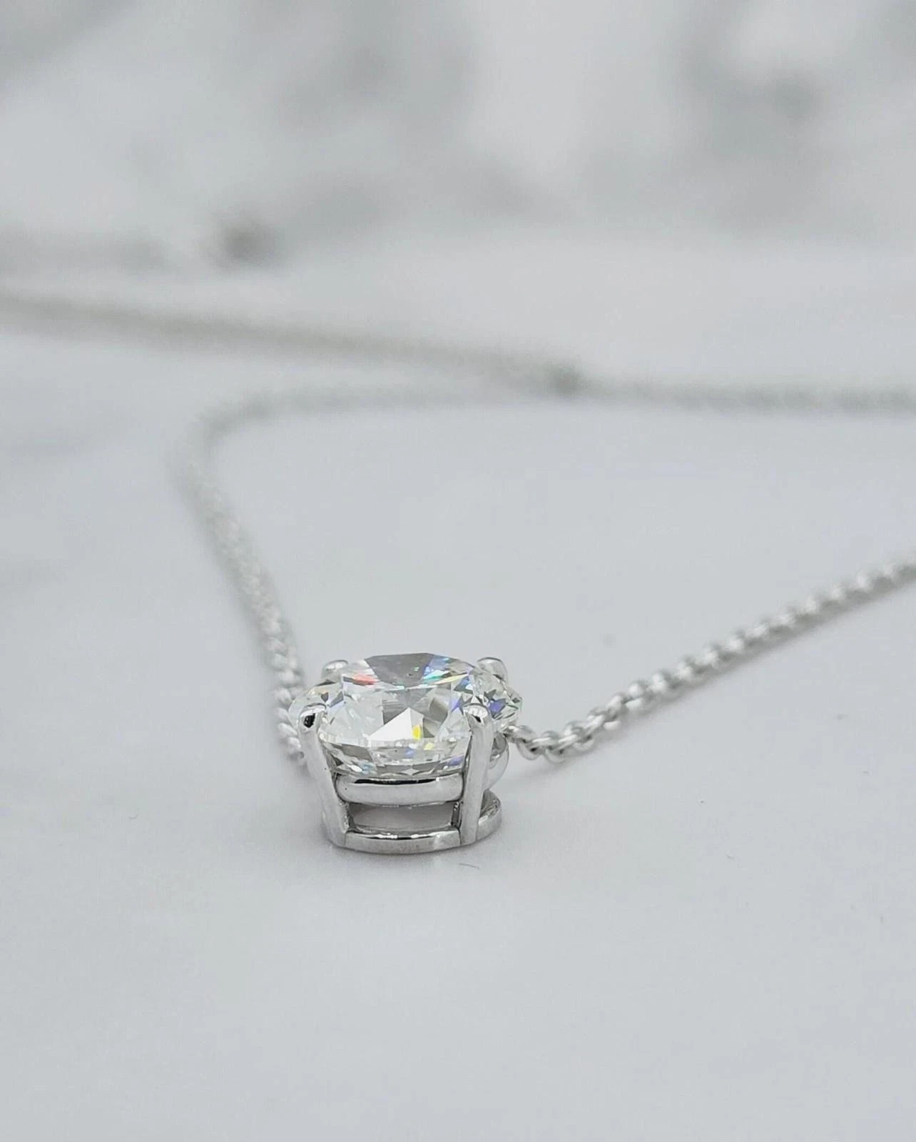 1.00CT Round Cut Lab Created Diamond Women’s Chain Pendant 14k White Gold Plated