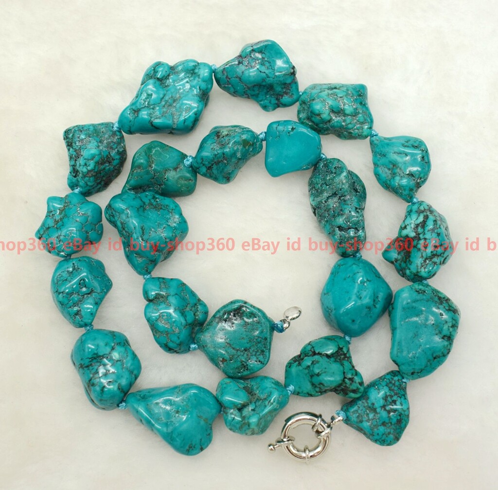 New Genuine Natural 15-20mm Blue Turquoise Gemstone Irregular Beads Necklace 18″