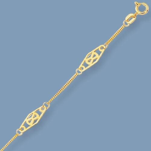 Diamond Shape Station Miami Cuban Chain Ankle Bracelet Anklet 14K Yellow Gold