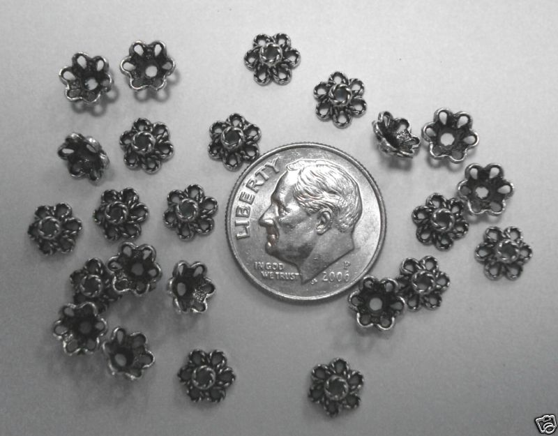 24 Silver plated zinc bead caps 5mm twist wire filigree bead cap design fpb110