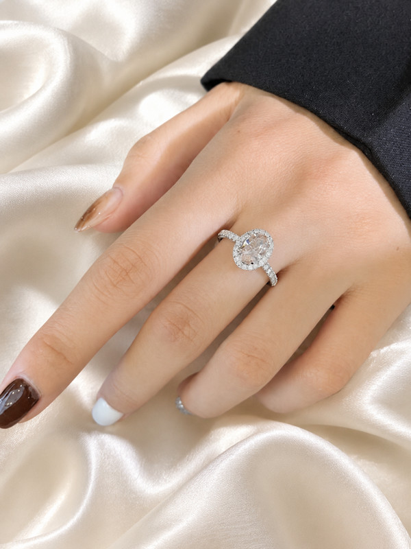 3.40 Carat Fancy Vivid Pink Oval Cut IGI Lab Created Diamond Ring 14k White Gold
