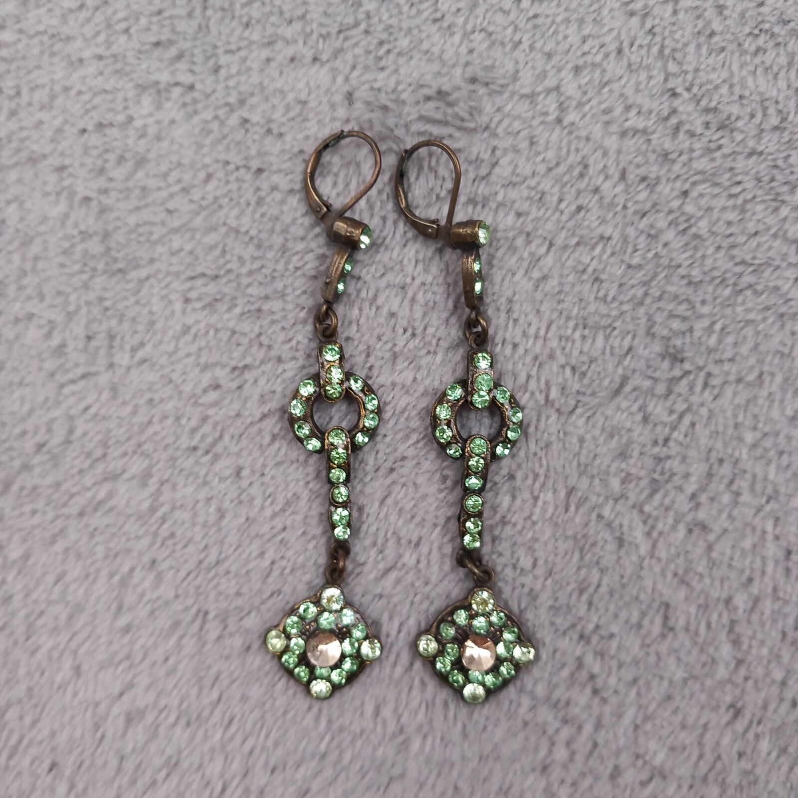 Unbranded Bronze Green Rhinestone Drop Earrings Vintage Y2K Leverback One Size