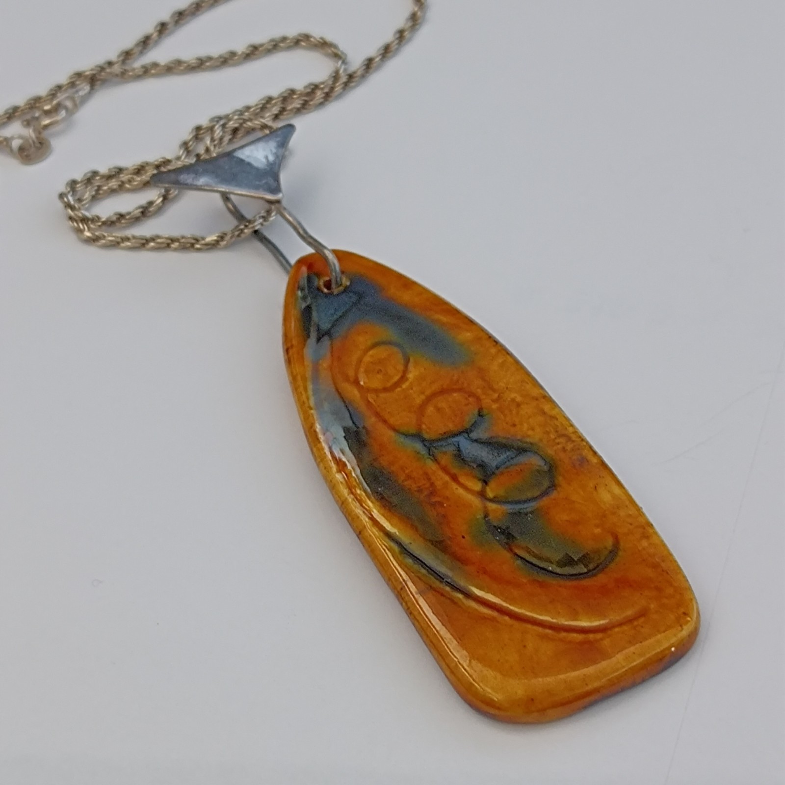 VTG Silver Modernist Israeli Enamel Necklace Abstract 60s 7Os Mustard Yellow 925