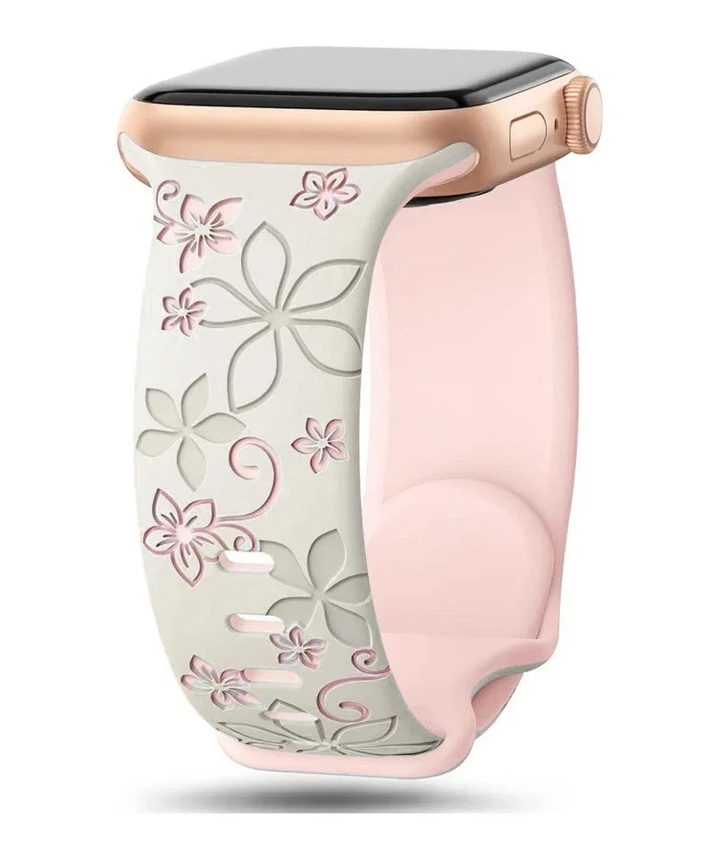 Engraved Silicone Watch Band Strap for Smart Watch Series 4 5 6 7 8 9 SE Ultra