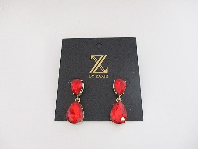 Z By Zaxie Elegant Gold Tone Dazzling Red Glass Stone Dangle/Drop Earrings