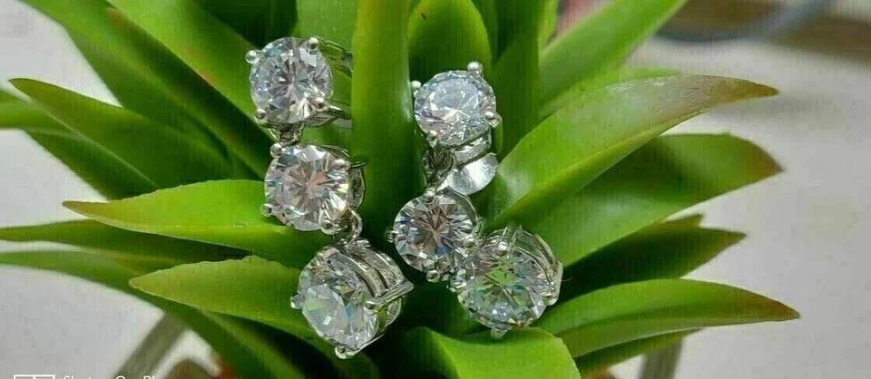 3Ct Round Cut Lab Created Diamond Drop Dangle Earrings 14K White Gold Plated