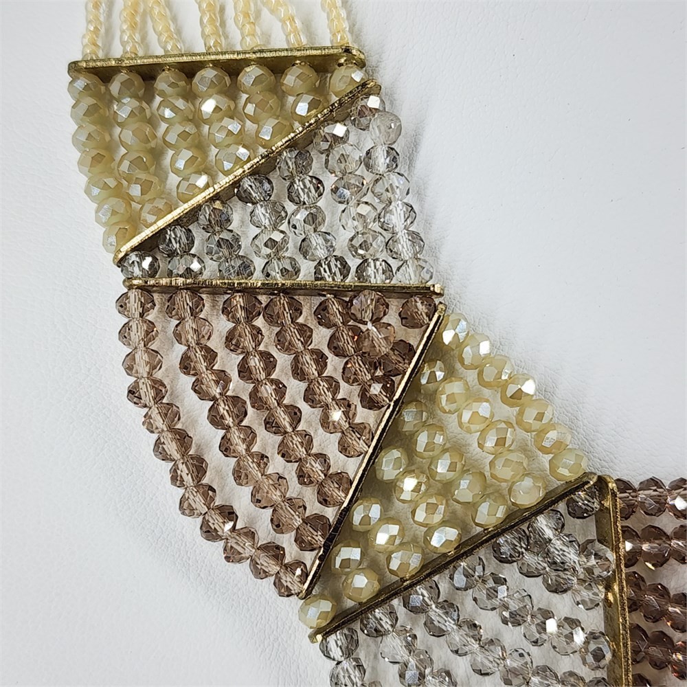 Vintage Multi-Strand Crystal Bib Necklace Gold Bronze Geometric Statement