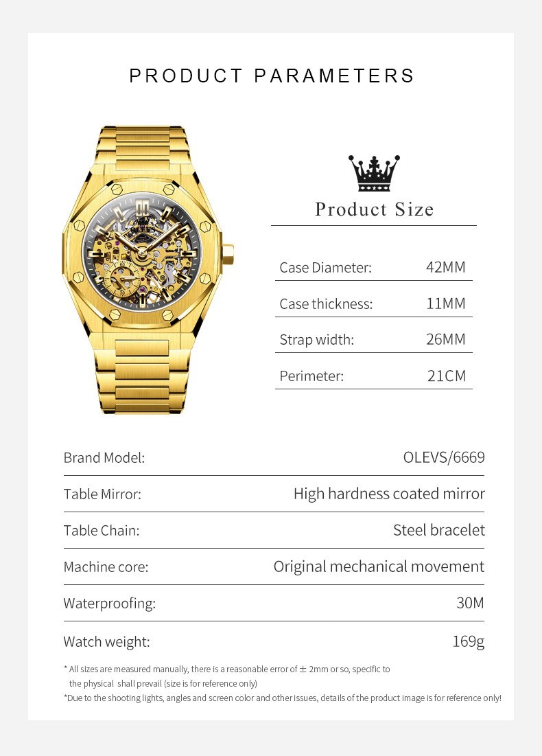 OLEVS 6669 Classic Multi-functiom Rhinestone Hollow Out Gents Mechanical Watch