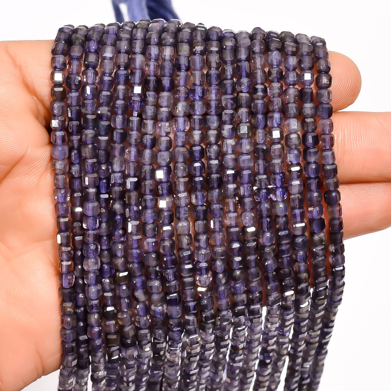 Natural Iolite Gemstone Box Shape Micro Faceted Beads 3X3 mm Strand 12.5″ EB-689