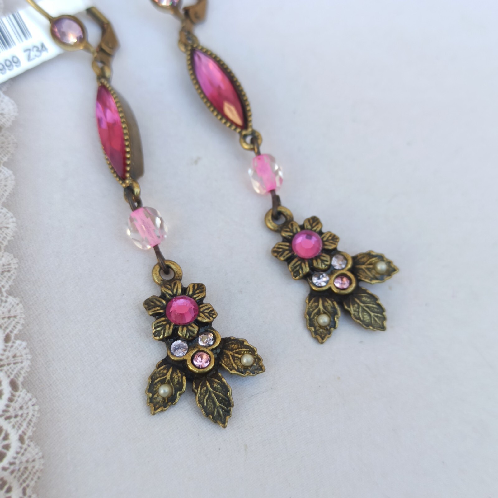 Michal Negrin Earrings Hot Pink Fuchsia Long Marquis and Swarovski Crystals Gift