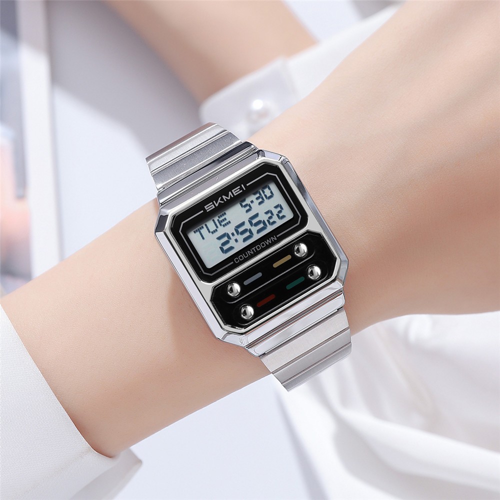 SKMEI Men Watch Rectangle Dial Steel Wristwatch Fashion Male Sport LED Watch