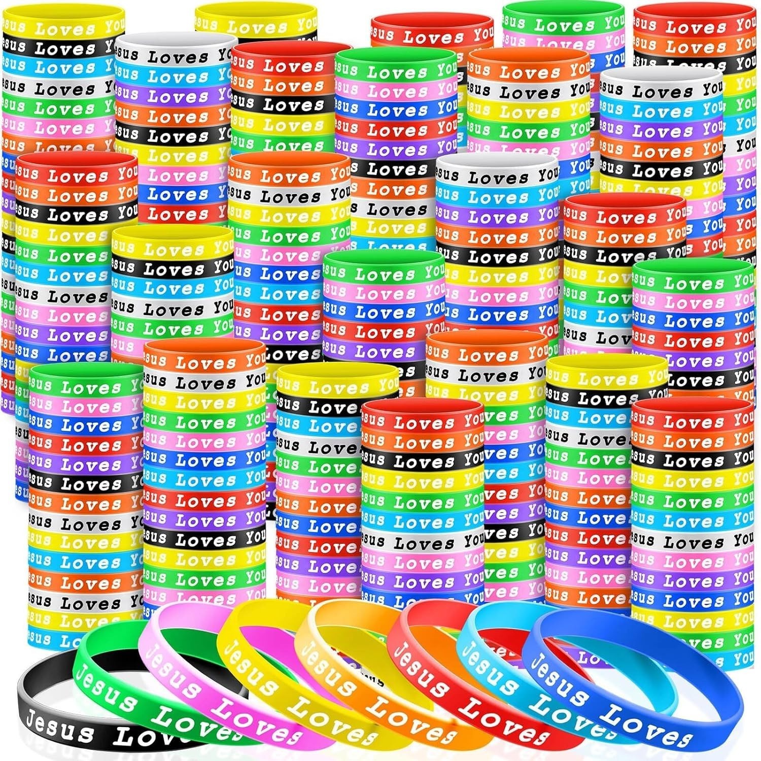 8-Inch Jesus Loves You Silicone Wristbands for Kids & Adults – 120 Count Variety
