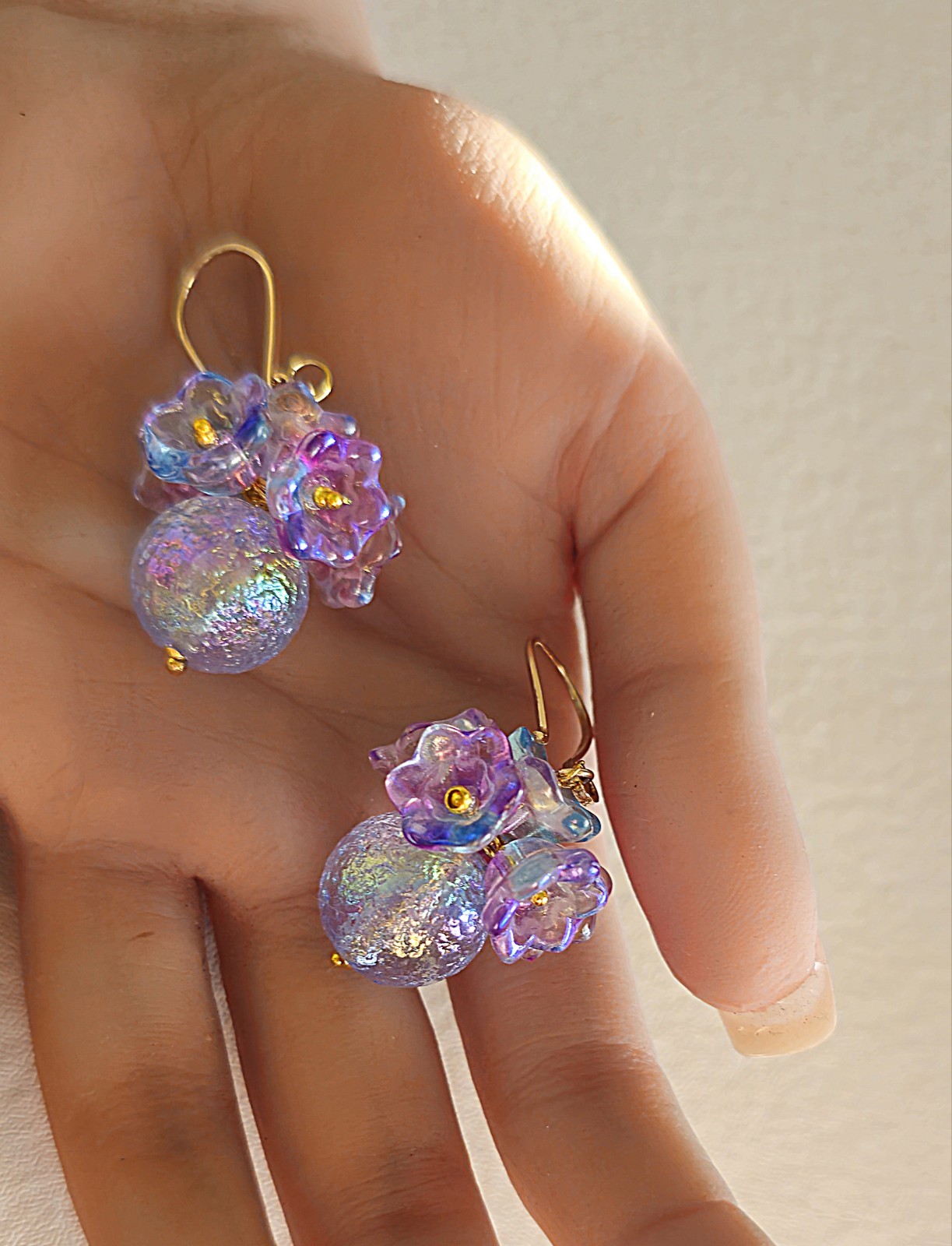 Purple & Blue Iridescent Floral Earrings | 14K | Botanical | Handmade | Spring