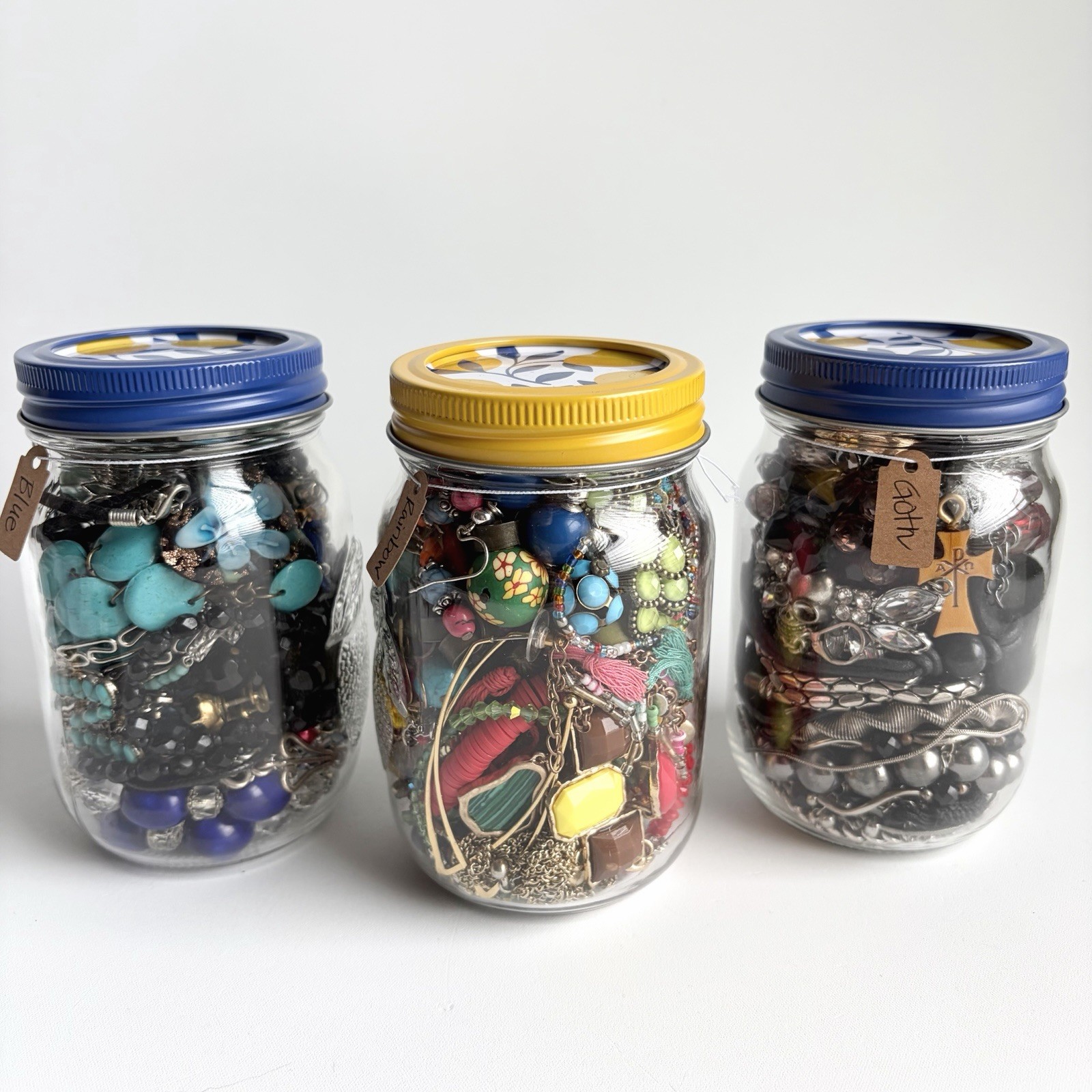Pint Mystery Jewelry Jar Lot Curated Themes Mixed Vintage Modern Wearable 16 Oz