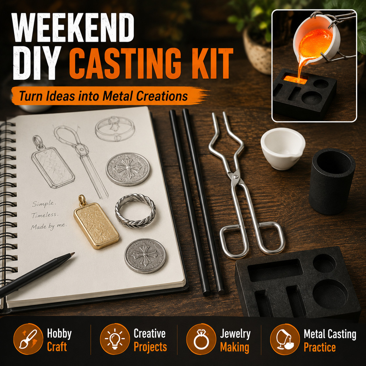 Graphite Casting Refining Kit 6PCS Mold Crucible Set for Gold Silver Copper