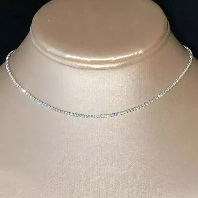 7Ct Round Cut Lab Created Diamond 14k White Gold Plated Tennis Necklace 18″