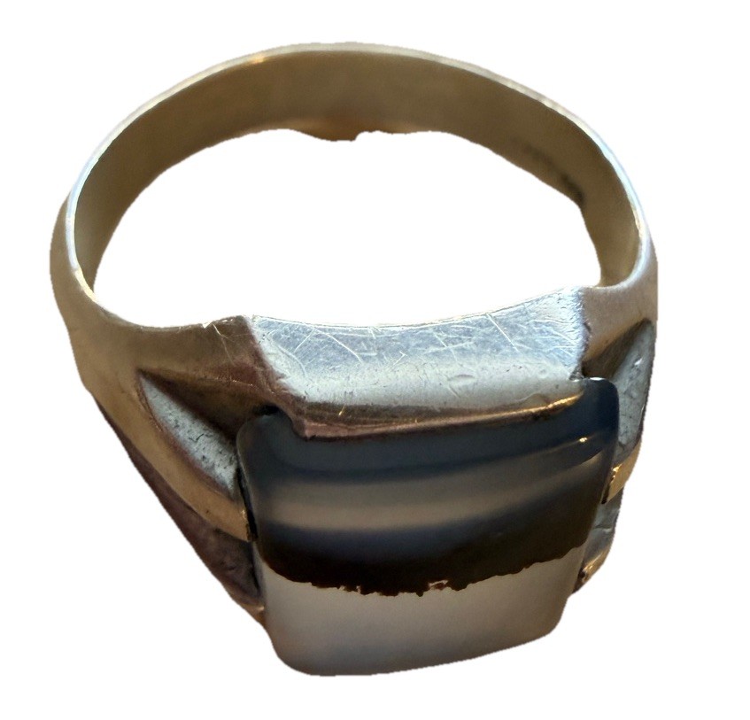 Vintage Large Wheeler Mfg Sterling Silver & Dendritic Moss Plume Agate Ring 14.5