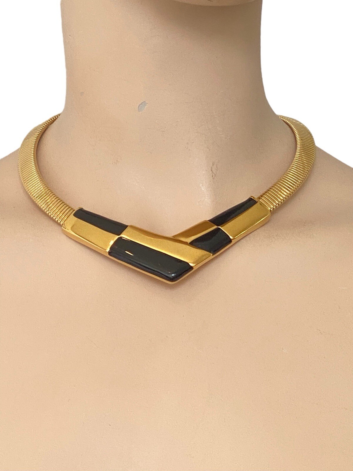 Vintage NAPIER Chunky 80s Black & Gold Tone Necklace Red Version is a BOOK PIECE