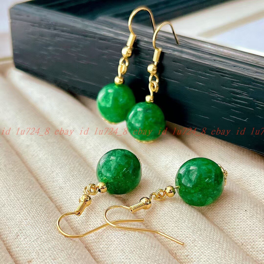 12mm Green Jadeite Rund Gemstone Floral Healing Dainty Earrings for Women