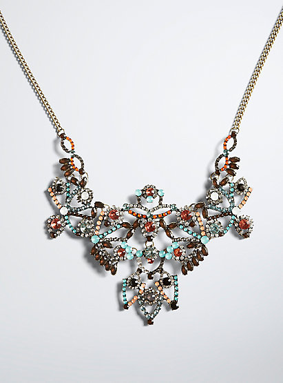 Torrid Statement Bib Necklace Black Blue Pink Gold Chain Lobster Clasp 20″ #9917