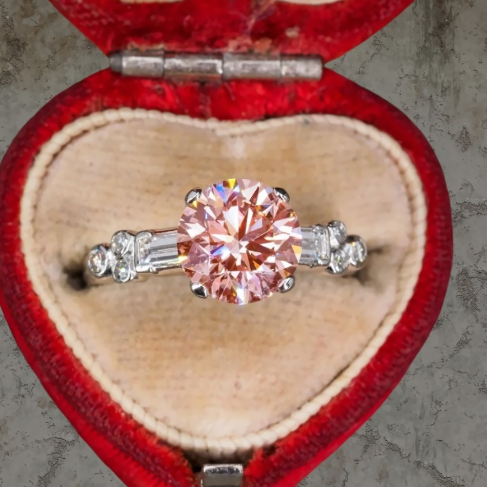 2.90 Ct Round Cut Fancy Intense Pink Diamond Ring IGI Lab Created 950 Platinum