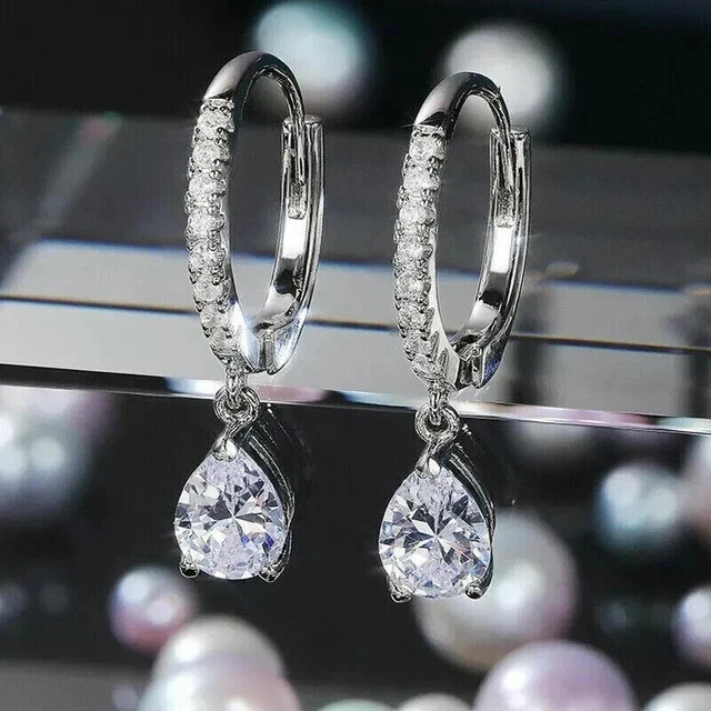 2 Ct Pear Cut Lab Created Diamond Drop & Dangle Earrings 14k White Gold Plated