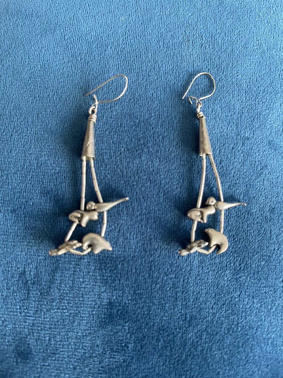 Vintage Sterling Silver Animal Fetish Bead Liquid Heavy Necklace and Earrings