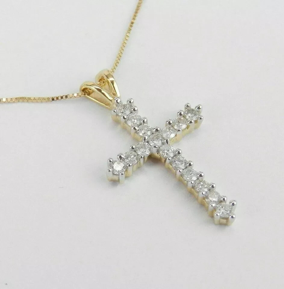 2CT Lab Created Diamond Cross Pendant Necklace 14K Yellow Gold Plated Free Chain