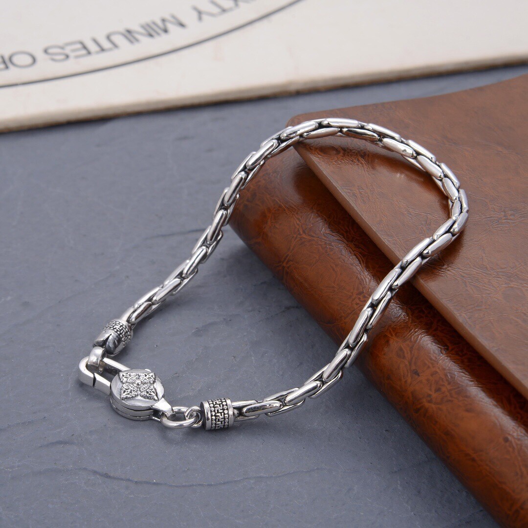 Pure S925 Sterling Silver Chain Men Women 3.5mm Thin Long Box Link Bracelet
