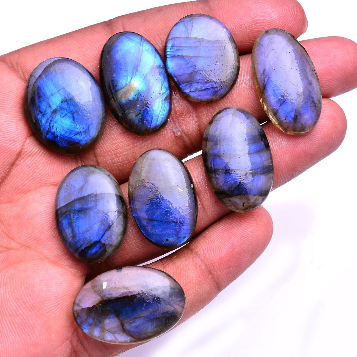 8 Pcs Natural Labradorite Blue Shine 23mm-28mm Magnificent Cabochon Gemstones