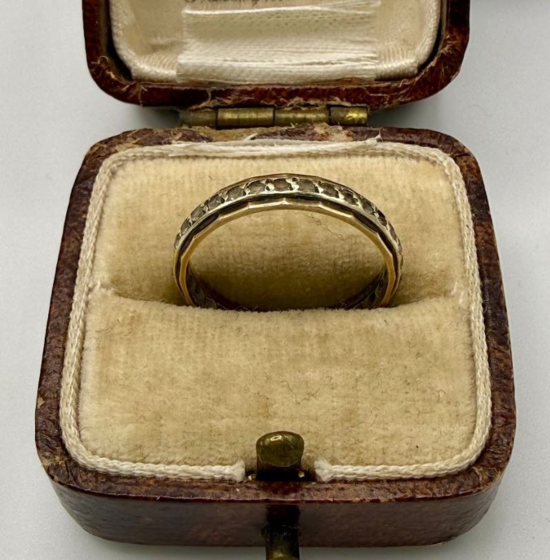 Vintage 9k Solid Yellow Gold Quartz Eternity Ring, Size 6.5