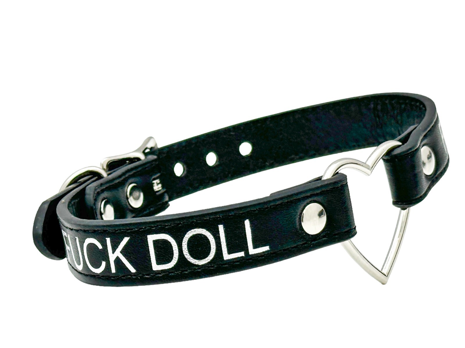 Name SILVER HEART RING Choker BDSM Collar Vegan Leather Necklace O Ring Fetish