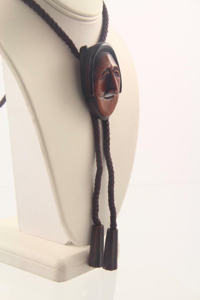 Vintage Korean Carved Face Hahoetal Mask Men’s Bolo Tie