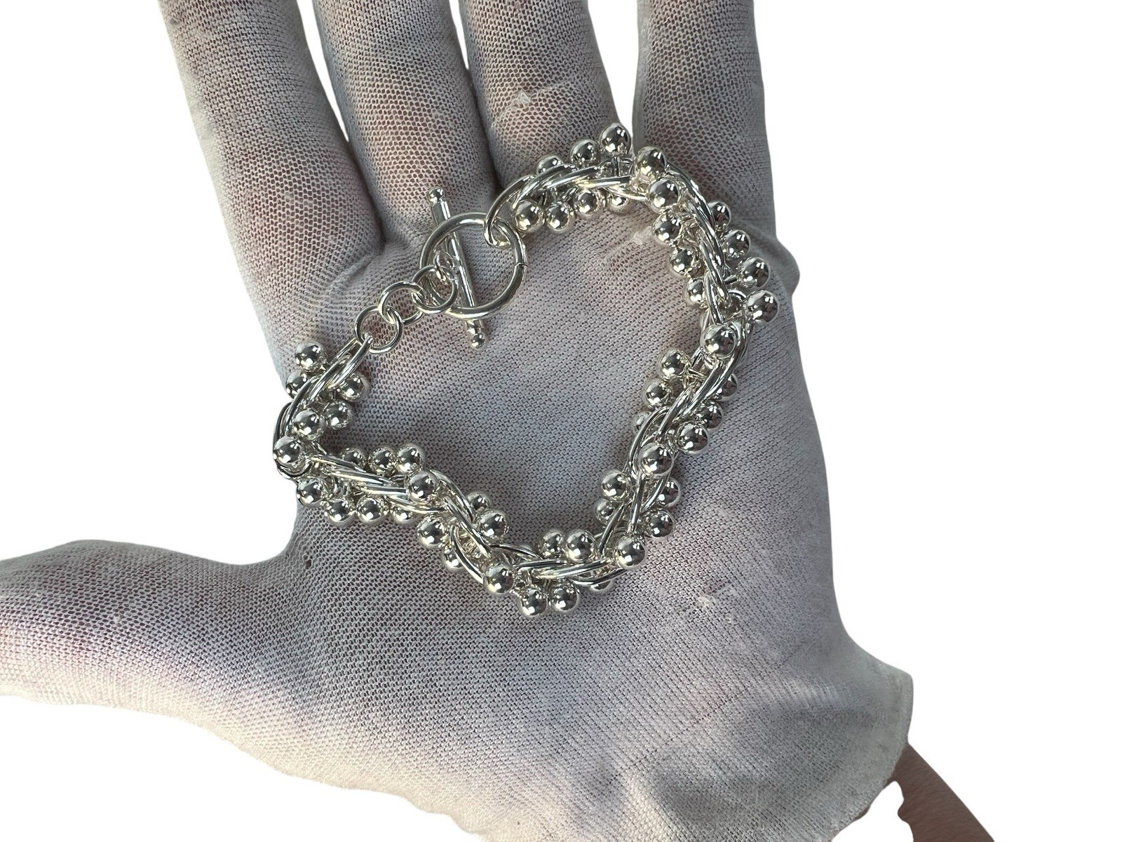 white copper silver tone DNA bracelet wears like sterling sz 7/8