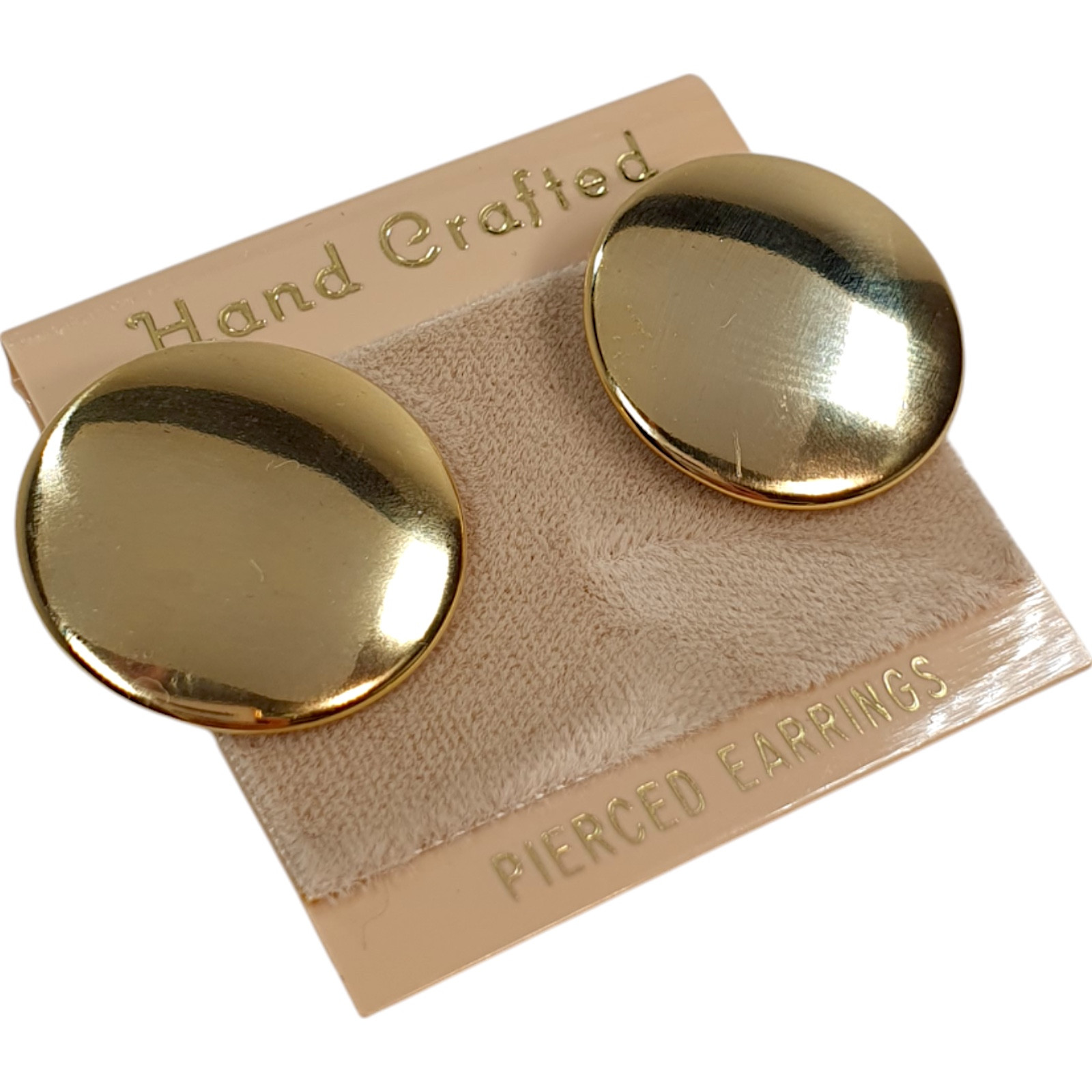 Classic Round Shiny Gold Tone Flat Disc Mirror Button Earrings Pierced 1″