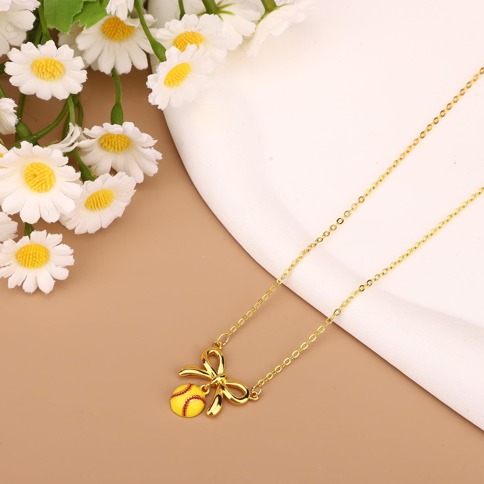 Softball Necklaces, 40+5cm/16+2in Adjustable Bow Pendant Necklaces Sports Acc…
