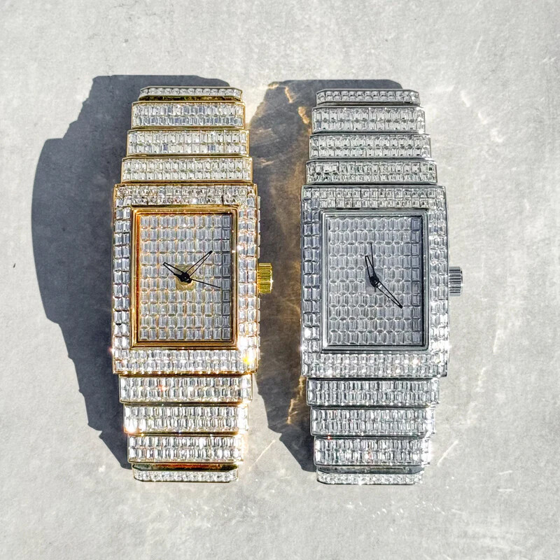 Men Watch Full Iced Baguette Simulated Diamond Luxury Hip Hop Metal Analog