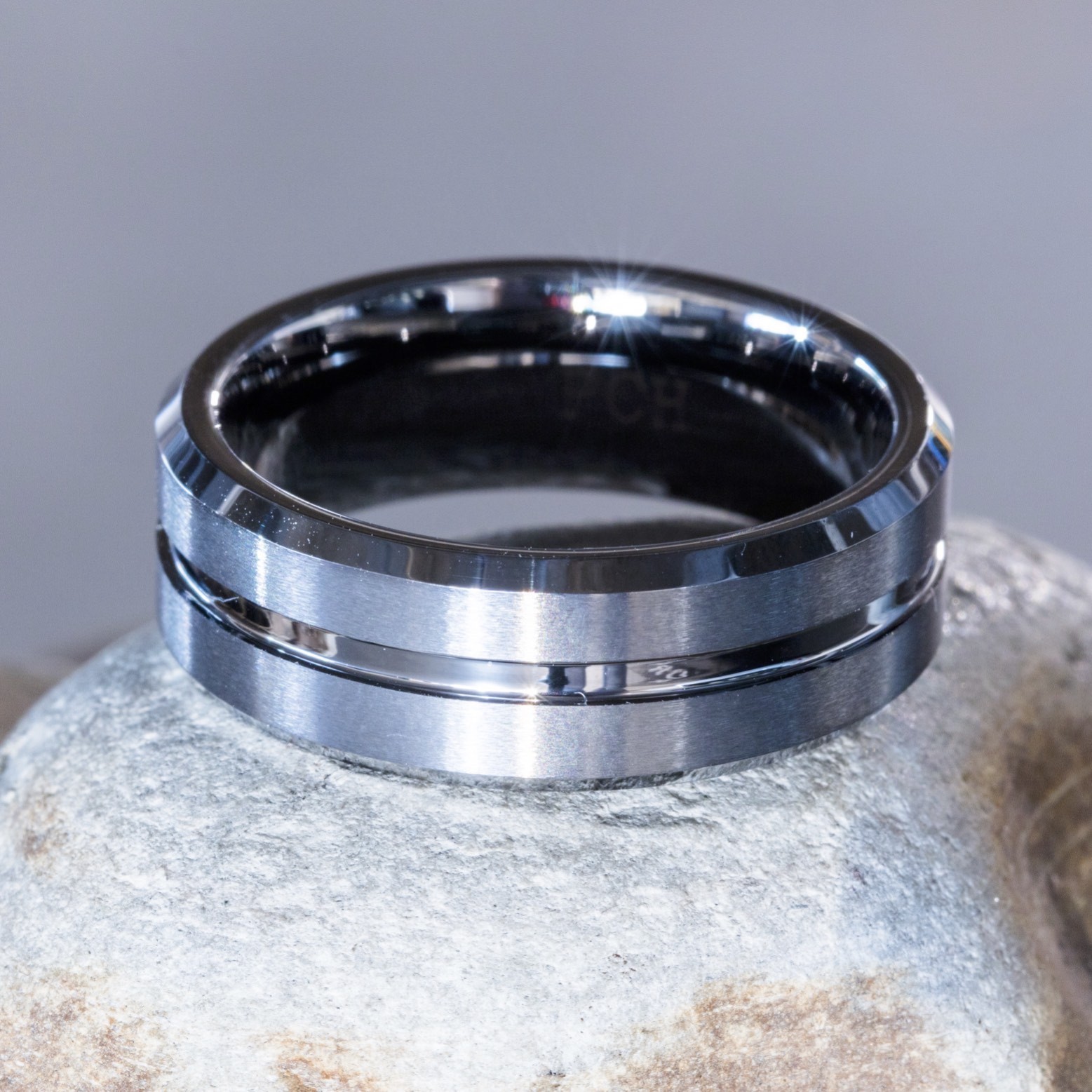 Men’s Classic Tungsten Wedding Ring, 8mm Comfort Fit Band Brushed Groove Design