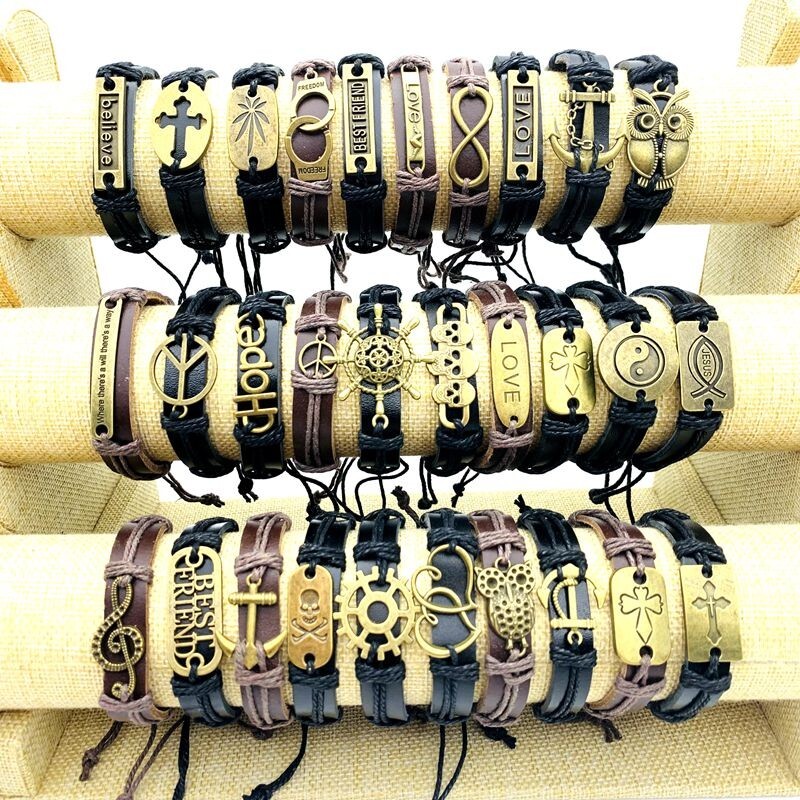 30pcs Cuff Bracelets Copper Alloy Leather Handmade Fashion Jewelry Wholesale