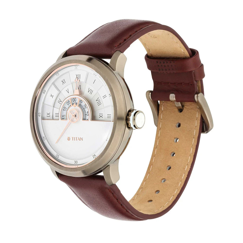 Titan Grandmaster 1828QL02 White Dial Analog Leather Strap Watch for Men