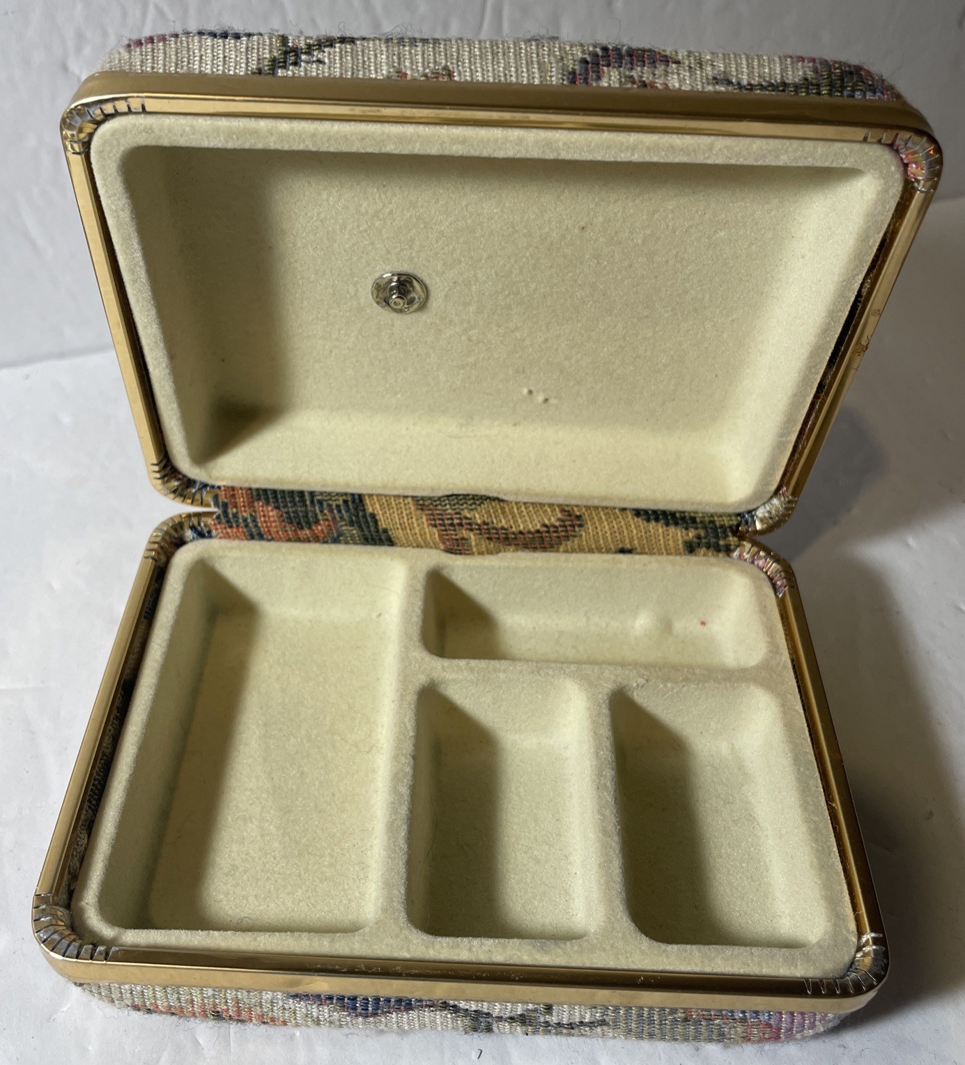 Vintage Tapestry Jewelry Box Hard Case Floral 4.5 X 3.5 X 1.75”